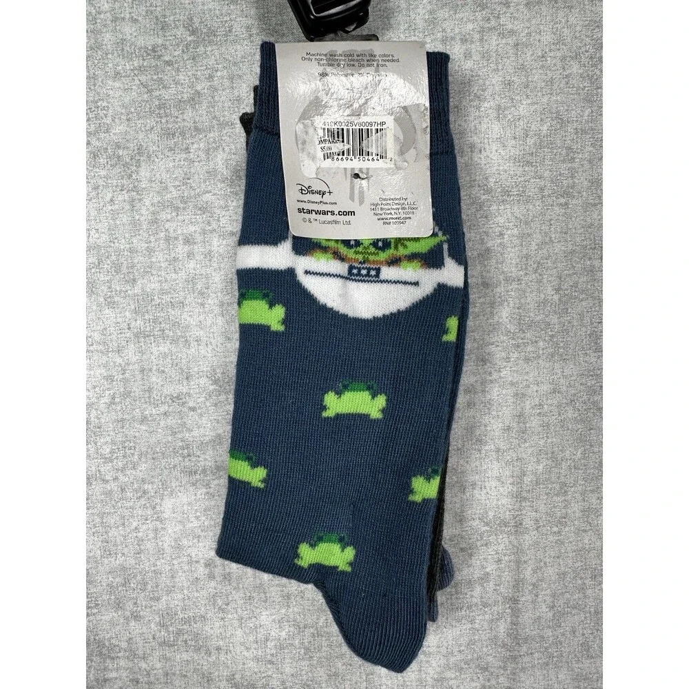 Disney Star Wars Mandalorian & The Child Crew Socks 2 Pair Size Mens 6-12 Frog